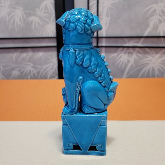 Vintage Chinese Foo Dog Turquoise Glaze Figurines 8” Tall Fu Dog - Picture 4 of 6